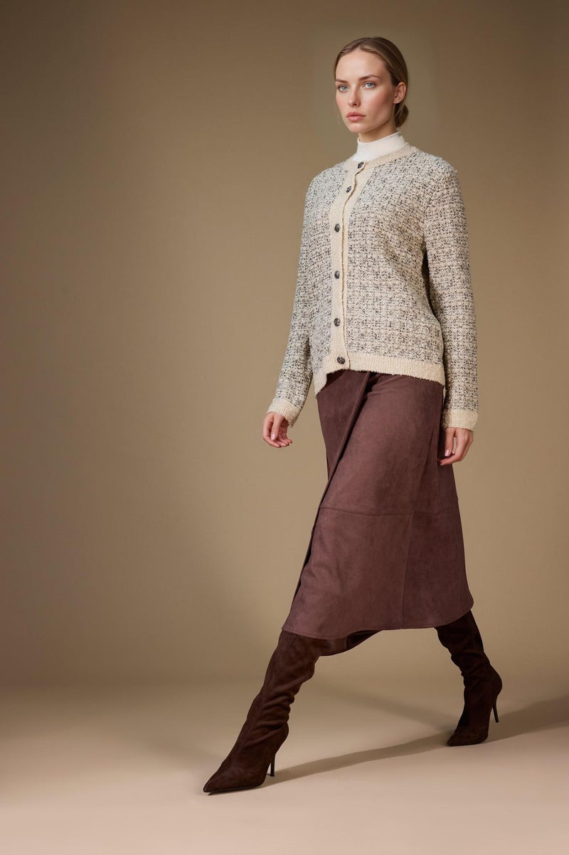 DeFacto Brown Woman Wrap Suede Midi Skirt Casual - Image 1